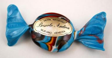 Muranói üveg cukorka, jelzett, anyagában festett, h:8 cm