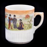 Zsolnay gésás bögre, matricás, jelzett, jó állapotban, m:9 cm