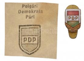 ~1945. "Polgári Demokrata Párt" zománcozott gomblyuk jelvény (12,5x9mm) T:2,2-