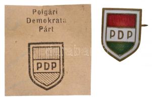 ~1945. "Polgári Demokrata Párt" zománcozott jelvény (14x18,5mm) T:2
