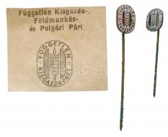 ~1920-1930. "Független Kisgazdapárt" 2db klf méretű 16zománcozott jelvény (16x8mm és 9x7mm) T:2,2-