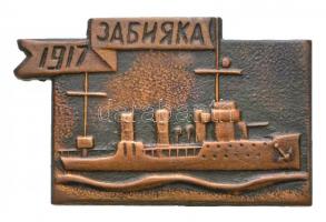 Szovjetunió DN "1917 Zabiyaka" Br jelvény a cirkálóról, 63-as sorszámmal (35x22mm) T:2  Soviet Union ND "1917 Zabiyaka" Br badge about the cruiser with number 63 on its back C:XF