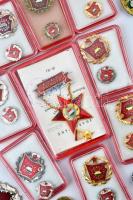 21db vegyes szocialista kitüntetés, sportérem, jelvény, miniatűr, közte "Egység Bajnokság", "A Haza Szolgálatáért" ezüst fokozata,  zománcozott fém kitüntetés mellszalag nélkül T:vegyes