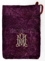 1919 Bájtli bársony tartó, hímzett, monogramos, 25x35cm