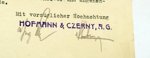 1930 Hofmann & Czerny bécsi zongoragyár fejléces levele a cégvezetők aláírásával