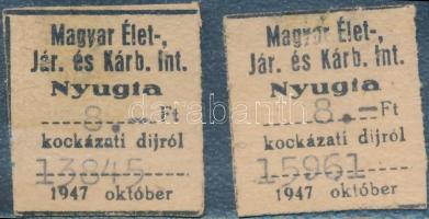 1947 Magyar élet és járadék biztosító 2 db nyugta