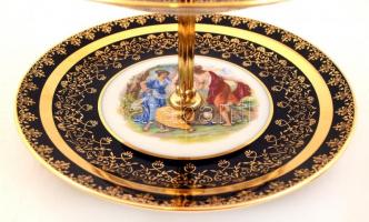 MZ historizáló csehszlovák porcelán emeletes kínáló. Aranyozott, matricás, új állapotban, eredeti do...