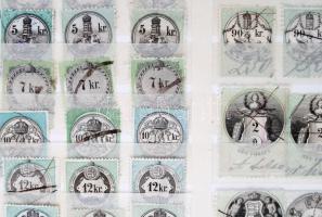 1868 Okmánybélyeg gyűjtemény. 54 db, a legkisebb címletektől 10Fl-ig