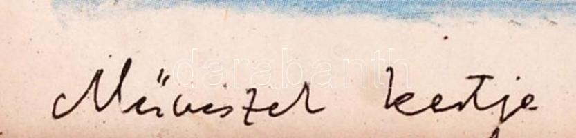 Gross Arnold: Művészek kertje, nyomat, üvegezett keretben, gyűrött, 28×35 cm