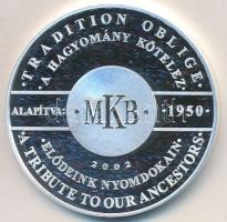 2002. "MKB - Első Magyar Bank" Ag emlékérem dísztokban (31,16g/0.999/42,5mm) T:PP