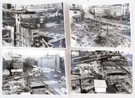 cca 1975 Budapest, Kálvin tér, aluljáró rendszer építése, 9 db fotó, 13x18 cm