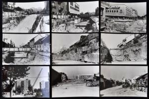 1988 Budapest, Újpest, Bajcsy-Zsilinszky metróállomás építése, Karai S. képriportja, pecséttel jelzett, 13 db Forte fotólap, 9x14 cm