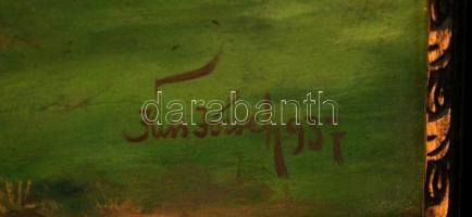 Kiss József (?-?):  Női akt a viharban. Olaj, vászon (javított), jelzett, keretben, 50×35 cm