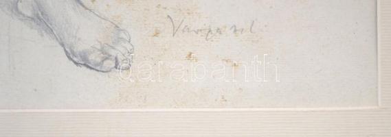 Varga Nándor Lajos (1895 -1978) : Álló akt. Ceruza, papír, jelzett, keretben, 47×28 cm