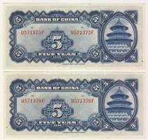 Kína/Bank of China 1940. 5Y (2x) egymásutáni sorszámokkal! T:I