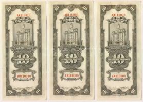 Kína/Central Bank 1930. 10CGU (3x) egymásutáni sorszámokkal! T:I