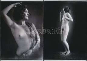 cca 1926 Demeter Károly (1892-1983) párizsi korszakából való finoman erotikus jelzetlen 4 db fénykép, azonos méretű üveglemez negatívról készült modern másolatok, 18x13 cm