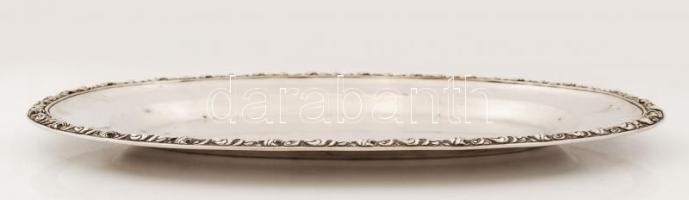 Ezüst (Ag.) ovális tálca, domború barokkmintás peremmel, jelzett, mesterjeggyel (TK), foltokkal, 50×...