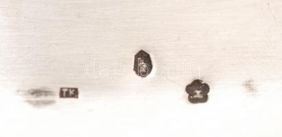 Ezüst (Ag.) ovális tálca, domború barokkmintás peremmel, jelzett, mesterjeggyel (TK), foltokkal, 50×...