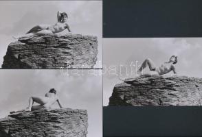 cca 1975 Egyedül a csúcson, 3 db korabeli, finoman erotikus felvétel modern nagyítása, 15x10 cm / 3 erotic photos, 15x10 cm