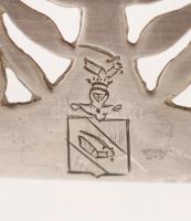 Antik ezüst (Ag.) füles tálca tartó, áttört széllel faun fej díszítéssel, fa tálcalappal, gravírozot...