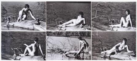 cca 1972 Kis pihenő az evezős túrán, 13 db korabeli, finoman erotikus felvétel modern nagyítása, 15x10 cm  / 13 erotic  photos, 15x10 cm
