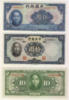 Kína 1930-40-es évek 17klf bankjegy + 1938. japán katonai megszállás 50S + 1954. Taiwan 1Y T:I