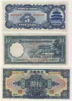 Kína 1930-40-es évek 17klf bankjegy + 1938. japán katonai megszállás 50S + 1954. Taiwan 1Y T:I