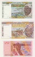 Nyugat-Afrikai államok/Benin 2002. 500F T:I + Burkina Faso 1996-98. 1000F T:I + Szenegál 2003. 1000F T:I