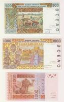 Nyugat-Afrikai államok/Benin 2002. 500F T:I + Burkina Faso 1996-98. 1000F T:I + Szenegál 2003. 1000F...