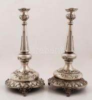 Ezüst (Ag.) gyertyatartó párban, jelzett, m:36 cm (2×) horpadásokkal, nettó:914 g