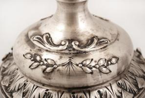 Ezüst (Ag.) gyertyatartó párban, jelzett, m:36 cm (2×) horpadásokkal, nettó:914 g