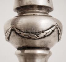 Ezüst (Ag.) gyertyatartó párban, jelzett, m:36 cm (2×) horpadásokkal, nettó:914 g