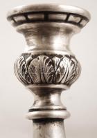 Ezüst (Ag.) gyertyatartó párban, jelzett, m:36 cm (2×) horpadásokkal, nettó:914 g