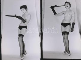 cca 1975 Szépasszony kezében könnyen elsül, 6 db korabeli, finoman erotikus felvétel modern nagyítás...