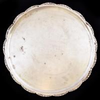 Ezüstözött alpakka kör alakú tálca, jelzés nélkül, d:29 cm