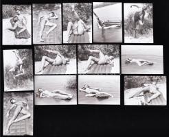 cca 1970 Egy gumimatrac izgalmas emlékei, 13 db korabeli, finoman erotikus felvétel modern nagyítása, 9x13 cm / 13 erotic photos, 9x13 cm