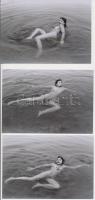 cca 1970 Vízi balett, 5 db korabeli, finoman erotikus felvétel modern nagyítása, 9x13 cm / 5 erotic photos, 9x13 cm