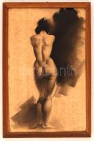 Olvashatatlan jelzéssel: Női akt háttal. Szén, papír (sérült), keretben, 43×27 cm