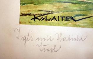 K. Laiter: Igls. Akvarell, papír, jelzett, foltos, üvegezett keretben, 17×24 cm
