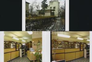 1981 Budapest, Dósa utca 10/6. sz. alatti gyógyszertár belső fotói, 3 db korabeli professzionális felvételről készült modern nagyítás, adatolva a negatívokat nyilvántartó füzetben volt, 10x15 cm