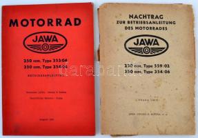 1961-62 Két db német nyelvű Jawa motorkerékpár használati utasítása, valamint egy magyar nyelvű motoros folyóiratszám.