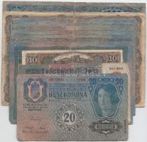 12db vegyes korona bankjegy, közte 1920. 1000K T:III,III-
