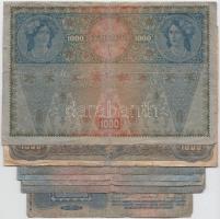 12db vegyes korona bankjegy, közte 1920. 1000K T:III,III-