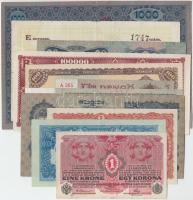 11db klf korona, pengő bankjegy és szükségpénz, közte 1902. 1000K piros "Deutschösterreich" felülbélyegzéssel, Pápa 1919. május 8. "Pápai csekk" 50K, 1930. 20P T:vegyes