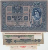 11db klf korona, pengő bankjegy és szükségpénz, közte 1902. 1000K piros "Deutschösterreich"...
