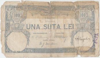 Románia 1907. 100L T:IV ragasztott Romania 1907. 100 Lei C:G sticked
