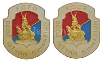 ~1980. "Eger - Dobó István Gimnázium" zománcozott fém jelvény (2x) (34x28mm) T:2