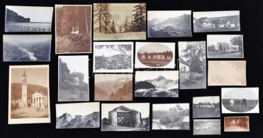 1914-1918 Az I. vh-ban szolgálatot teljesítő, tehetségesen fényképező katona fotógyűjteményéből kiemelt 21 db kfl méretű fénykép, 3,5x5,5 cm és 9x13 cm közötti méretekben