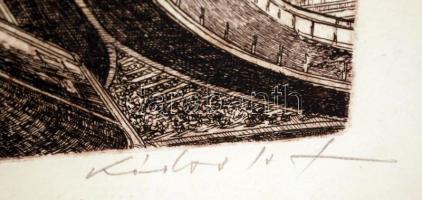 Kádas István (1941-): Lánchíd. Rézkarc, papír, jelzett, üvegezett keretben, 34×24 cm